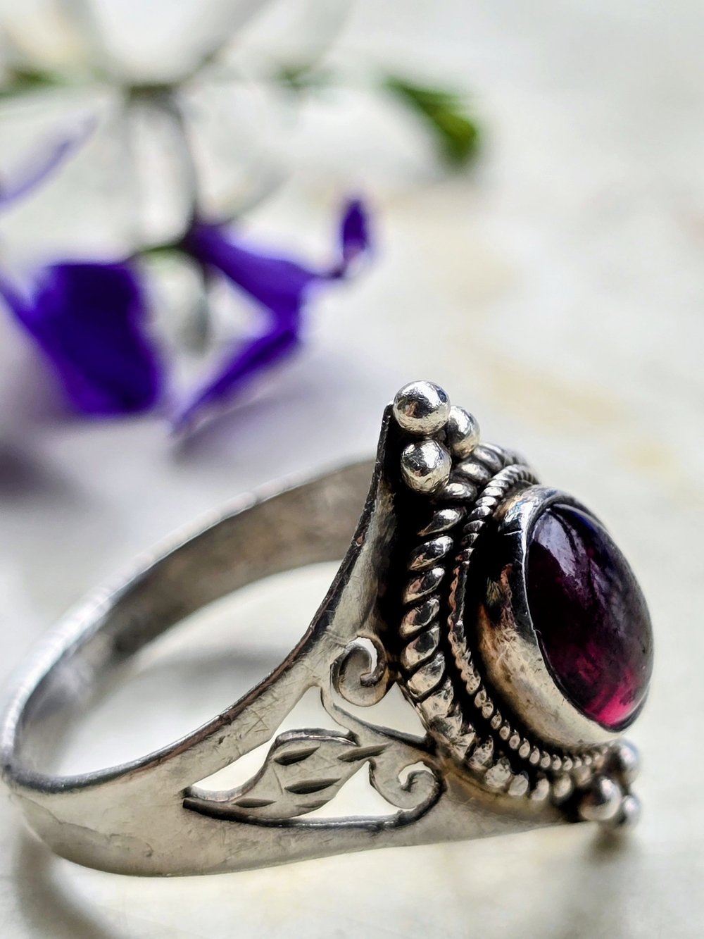 Vintage bohemian garnet/silver ring - (Pair👀 &save!)
